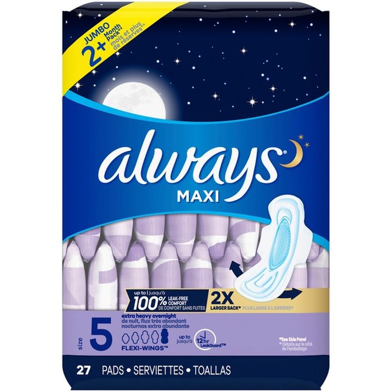 Always Maxi Size 5 Extra Heavy Overnight Pads With Wings