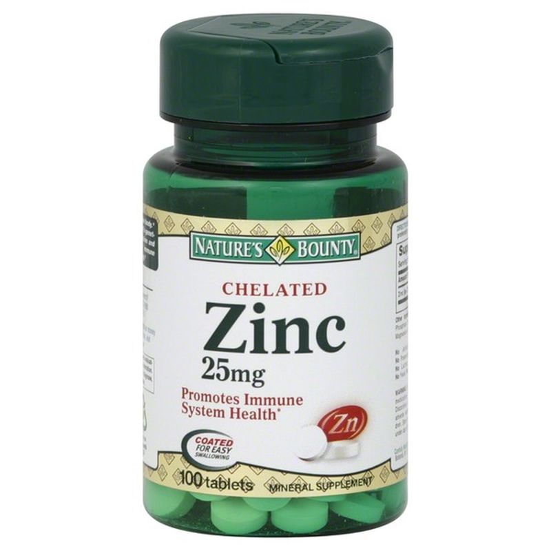 Nature's Bounty Zinc, Chelated, 25 mg, Tablets (100 ct) Instacart
