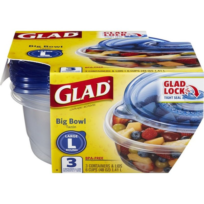 Glad Big Bowl Large Round Containers & Lids 3 CT (3 ct) Instacart