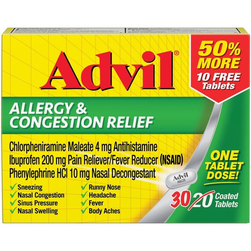 Advil Allergy & Congestion Relief Antihistamine 200mg Ibuprofen Pain
