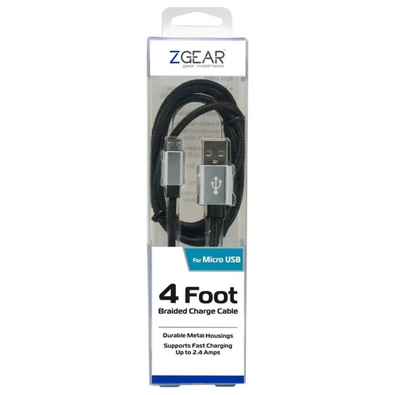 ZGear 4' Braided Micro-USB Black Charging Cable
