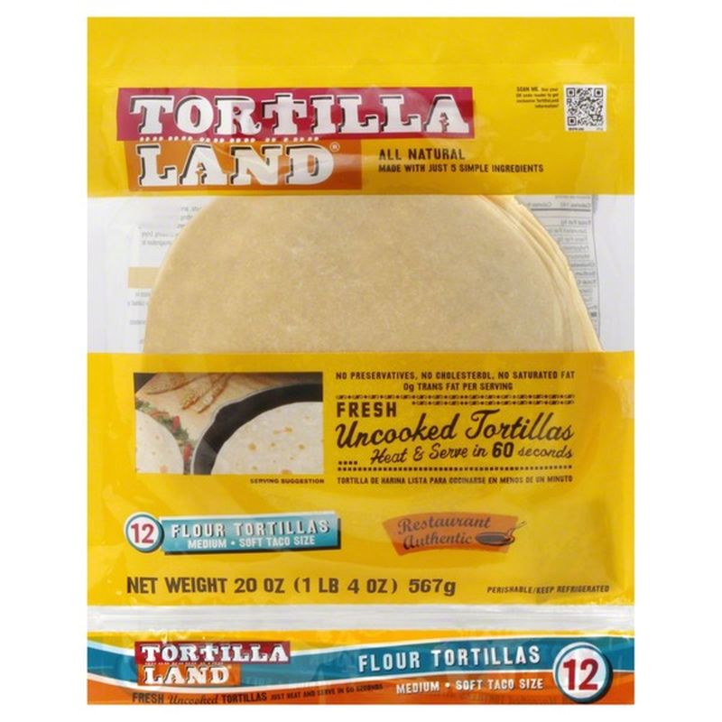 TortillaLand Tortillas, Uncooked, Flour, Medium Soft Taco Size (12 ct
