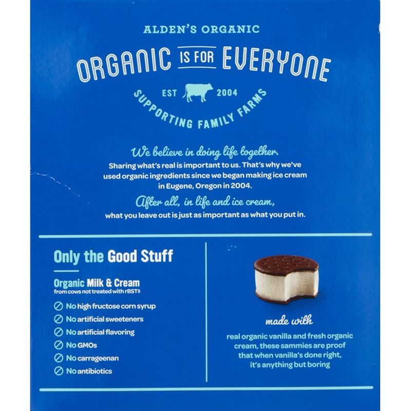 Aldens Organic Ice Cream, Sandwich, Organic, Vanilla Bean, Round
