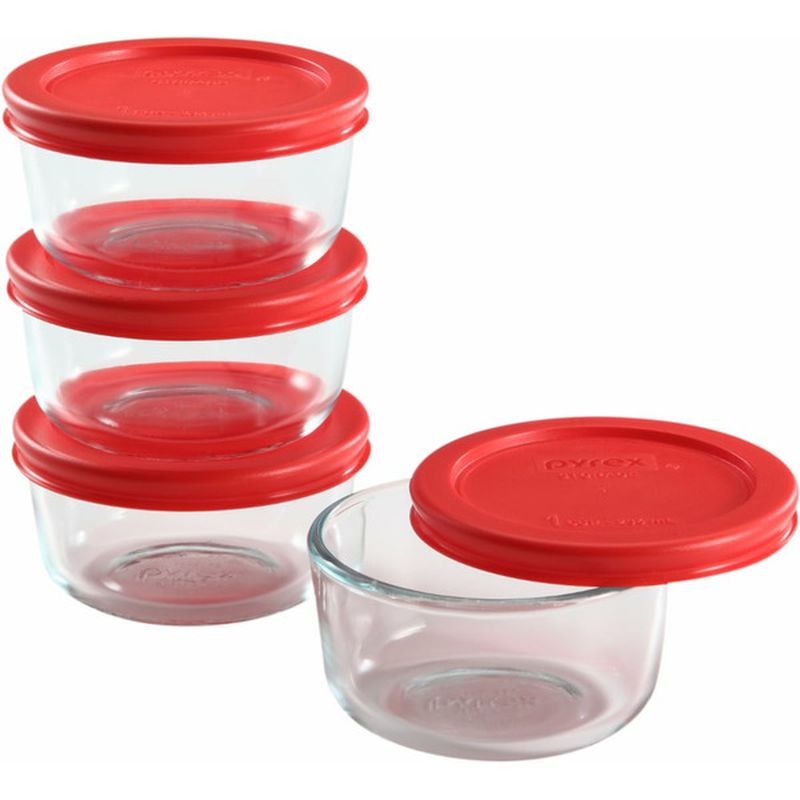 Pyrex 1 Cup Glass Food Storage Set with Red Plastic Covers