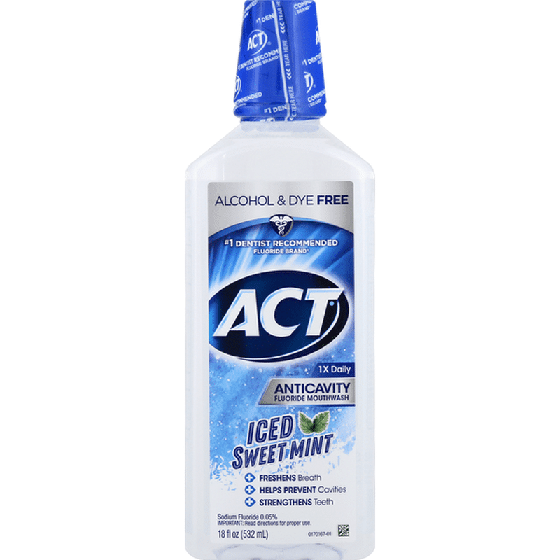 ACT Mouthwash, Anticavity Fluoride, Iced Sweet Mint (18 oz) Instacart