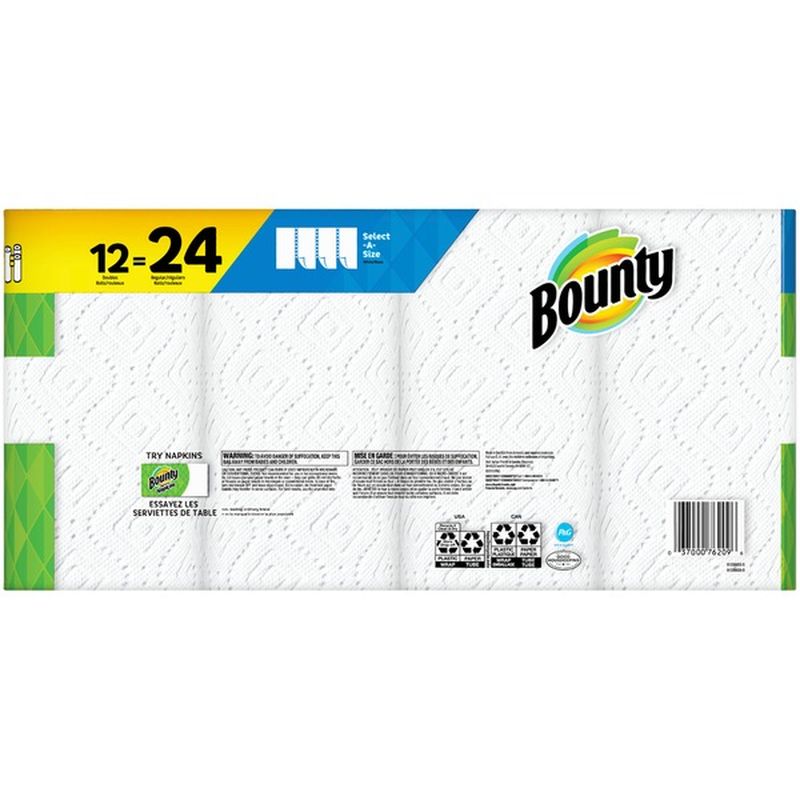 Bounty Select-A-Size Paper Towels, White, Double Rolls = Regular Rolls ...