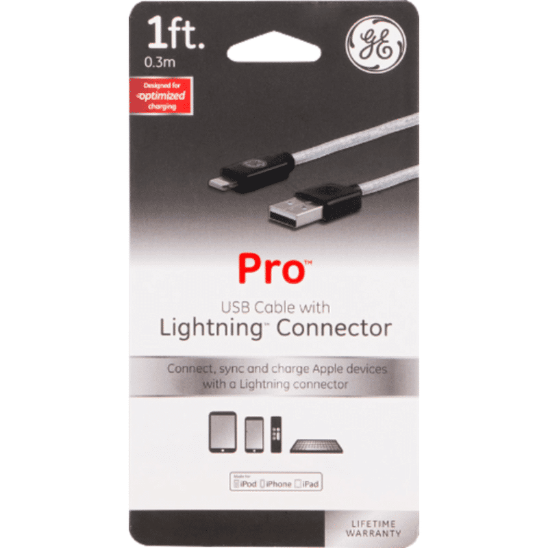 General Electric 1' Pro Usb Cable With Lightning Connector