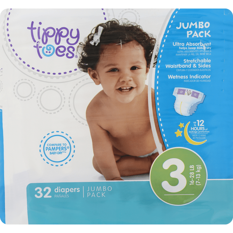 Tippy Toes Diapers Size 3 16 28 Lb Jumbo Pack 32 Each Instacart