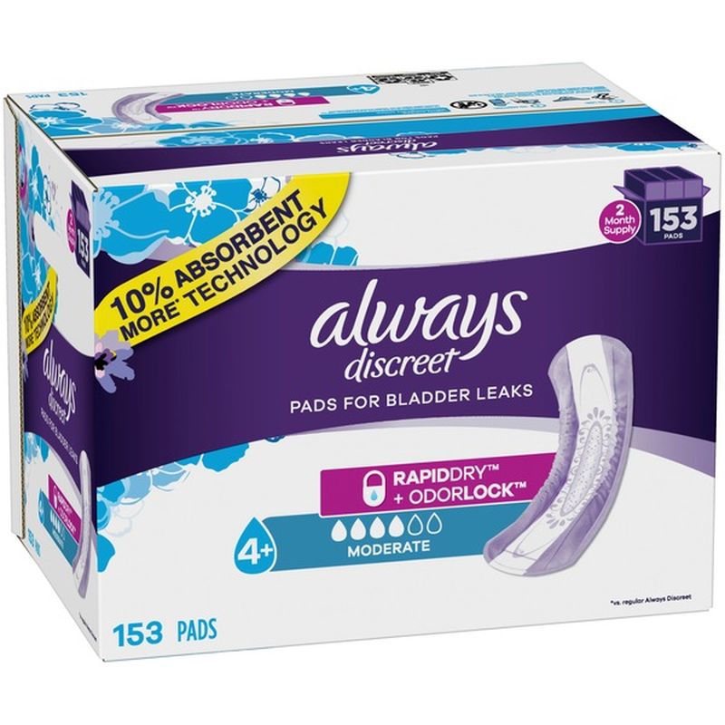 Always plus Incontinence Pads, Moderate Absorbency, Regular (153 ct ...