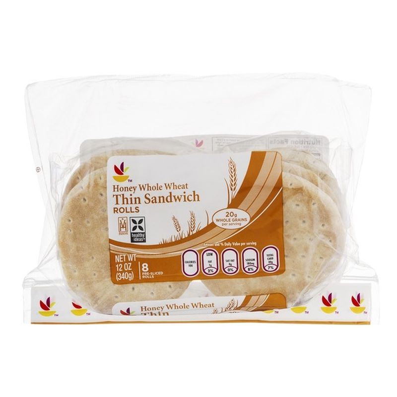 Ahold Honey Whole Wheat Thin Sandwich Rolls PreSliced 8 CT (12 oz