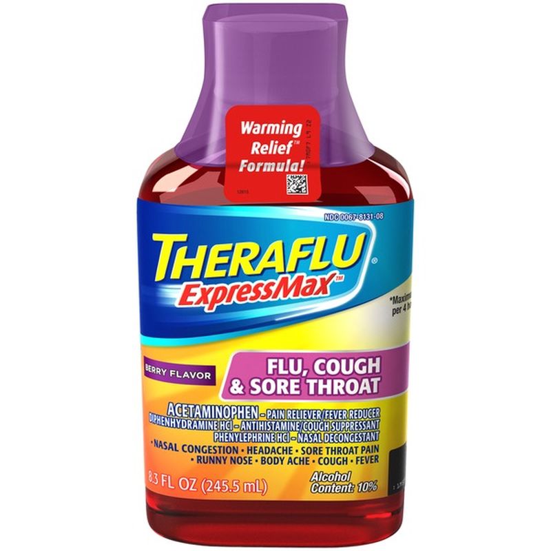 Theraflu Expressmax Flu Cough Sore Throat Berry Pain Reliever Fever Reducer Cough Suppressant Nasal Decongestant 8 3 Oz Instacart