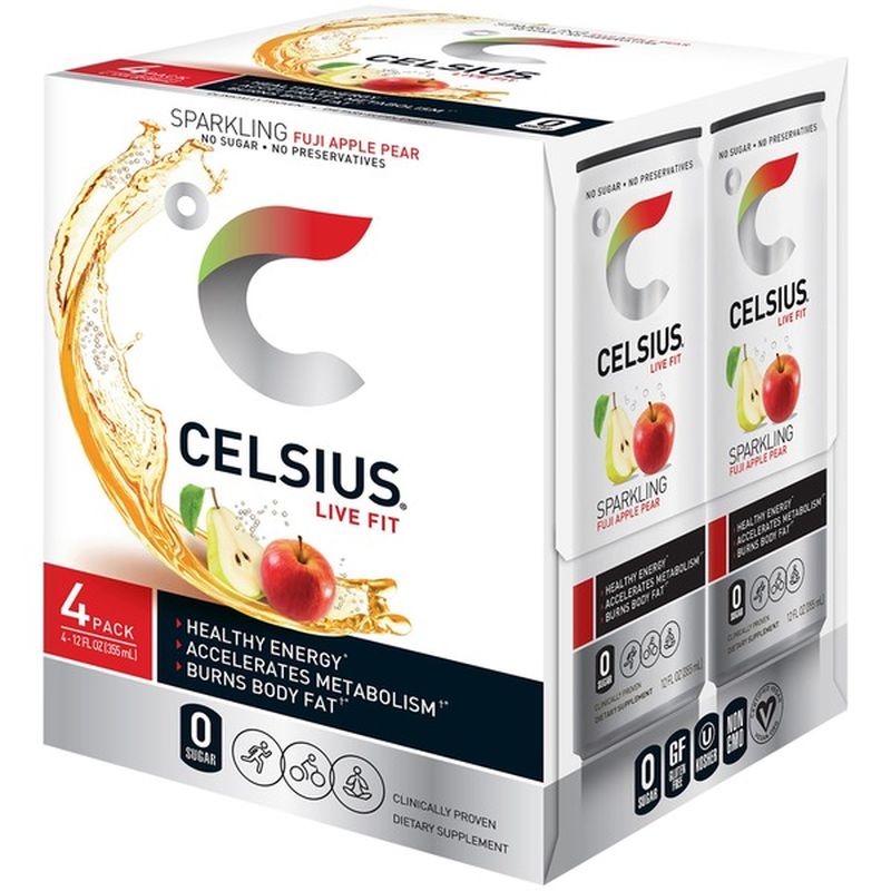 Celsius Energy Drink, Sparkling, Fuji Apple Pear, 4 Pack (4 ct) Instacart