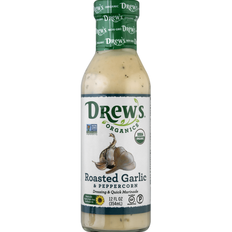 Drew's Organics Dressing & Quick Marinade, Roasted Garlic & Peppercorn