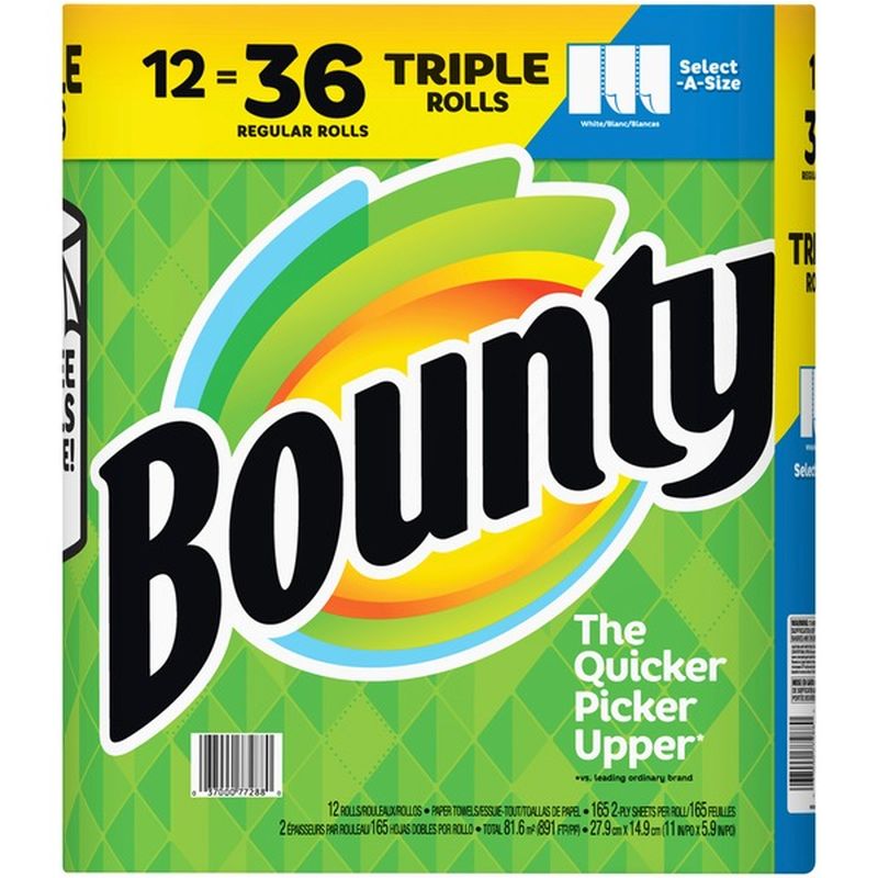 Bounty SelectASize Paper Towels, White, Triple Rolls = Regular Rolls