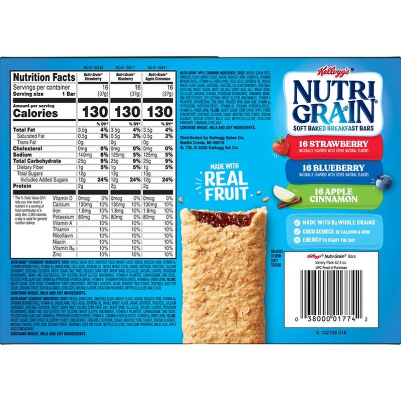 Kelloggs Nutri Grain Soft Baked Breakfast Bars Variety Pack 624 Oz