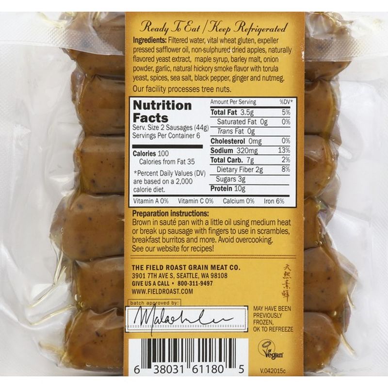 Field Roast Sausages, Breakfast, Vegan, Apple Maple (9.31 oz) Instacart