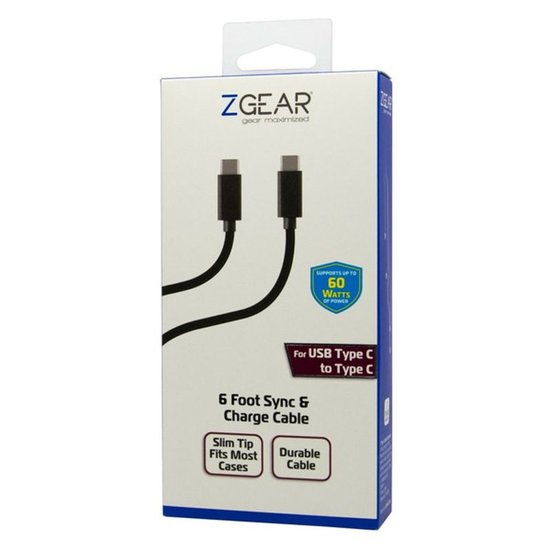 ZGear 6' Black USB-C to USB-C Cable