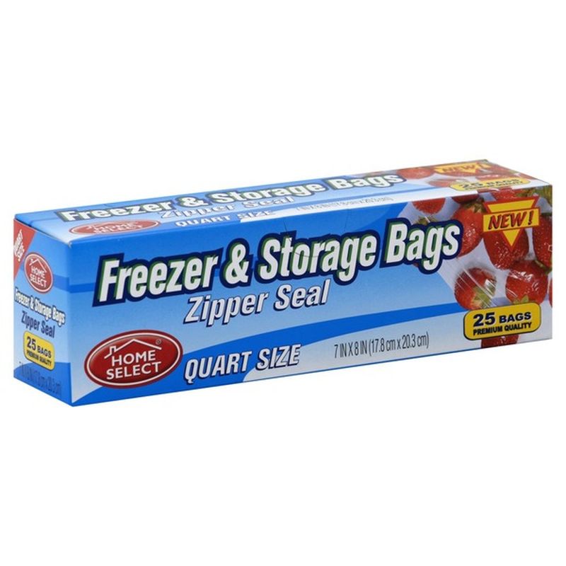 Home Select Freezer & Storage Bags, Zipper Seal, Quart Size (25 Each 