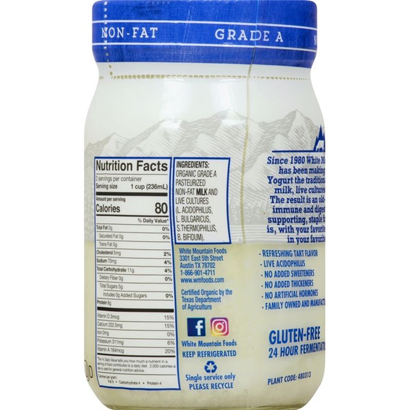 White Mountain Bulgarian Yogurt Non Fat Organic Probiotic (16 oz White Mountain Bulgarian Yogurt Non Fat Organic Probiotic (16 oz