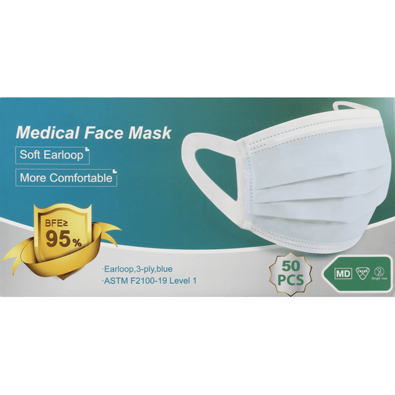 Winner Medical Medical Face Mask, Earloop, Blue, 3Ply (50 each