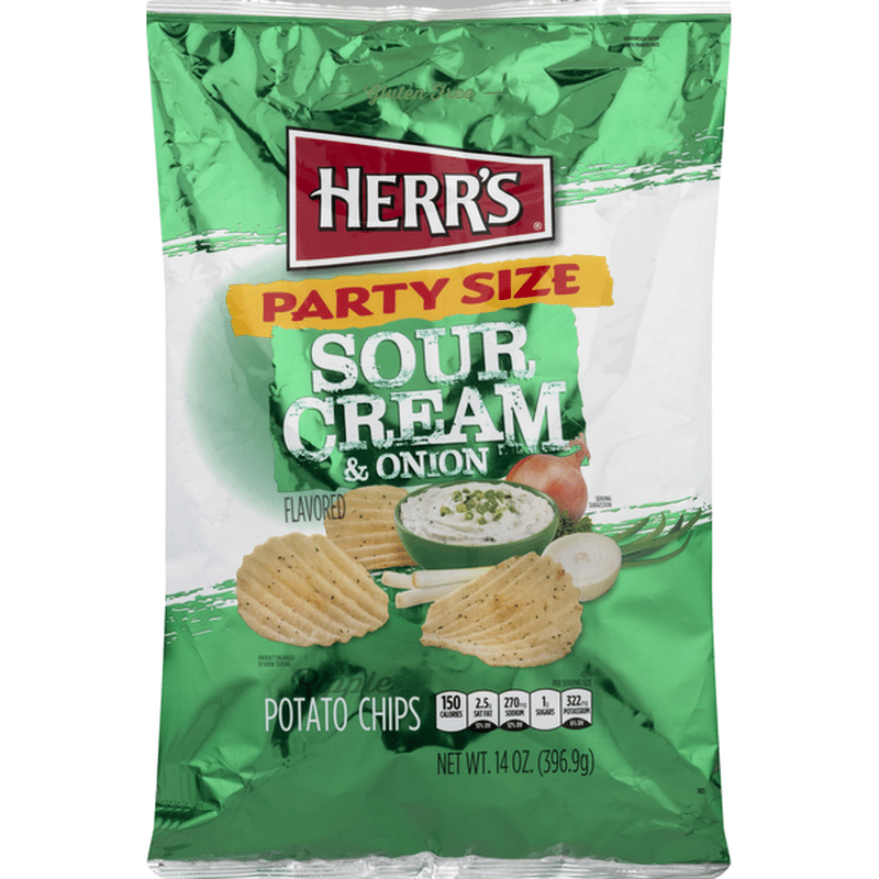 Herr's Potato Chips, Gluten Free, Ripple, Sour Cream & Onion, Party