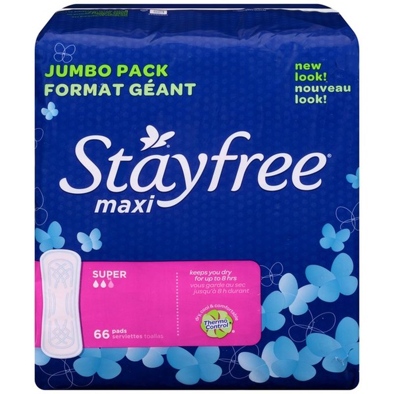 Stayfree Maxi Pads without Wings, Unscented, Super (66 ct) Instacart