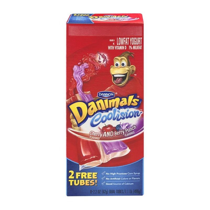 Danimals Coolision Cherry and Berry Punch Lowfat Yogurt Dual Tubes 8 CT (17.6 oz) Instacart