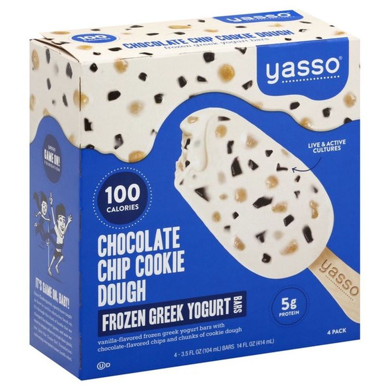 Yasso Frozen Greek Yogurt, Chocolate Chip Cookie Dough Bars, 4 pack (3.