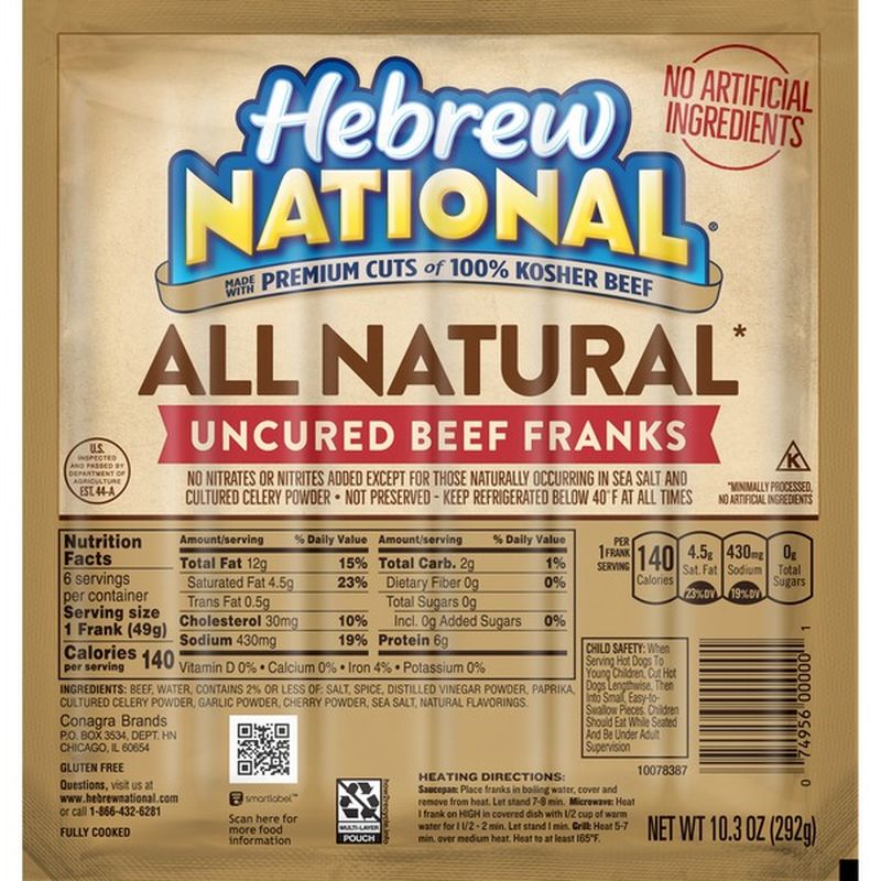 Hebrew National Beef Franks All Natural (10.3 oz) from Wegmans - Instacart