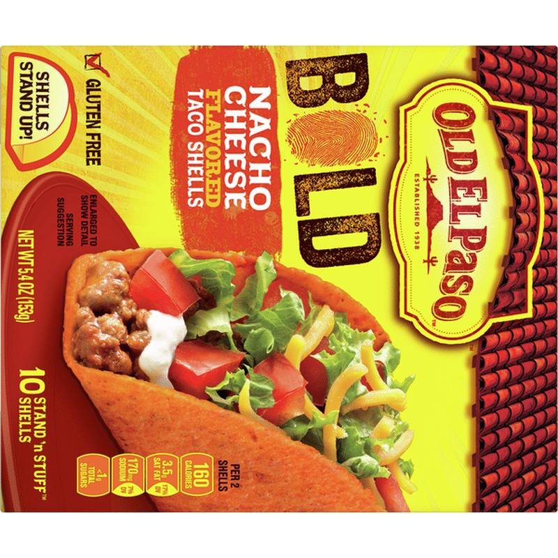 Old El Paso Taco Shells, Nacho Cheese Flavored, Bold, Stand 'n Stuff