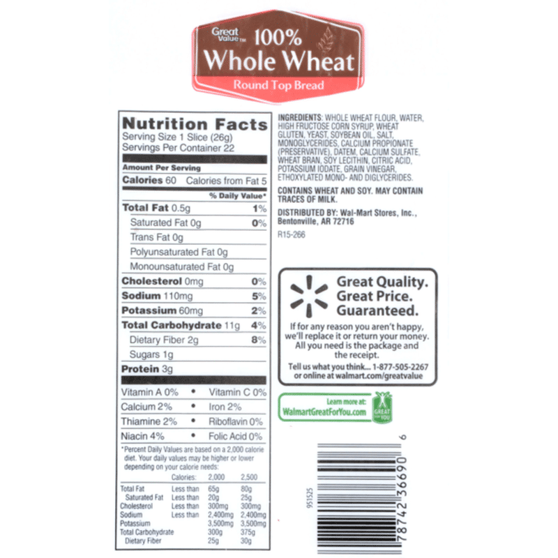 Great Value 100% Whole Wheat Bread (20 oz) - Instacart