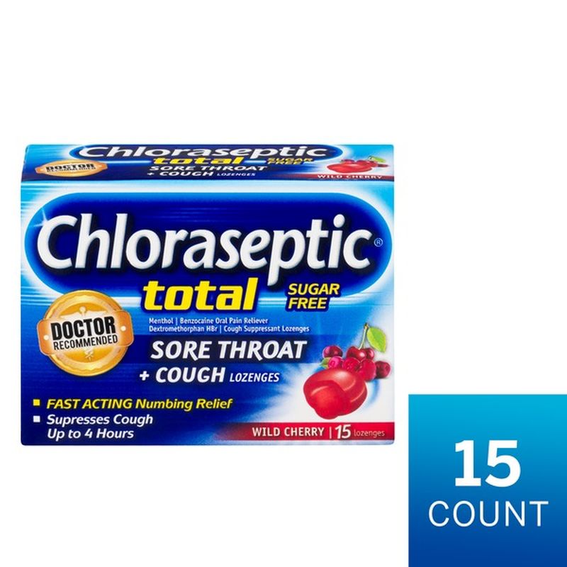 Chloraseptic Sore Throat + Cough, Sugar Free, Lozenges, Wild Cherry (15