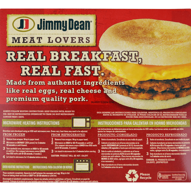 Jimmy Dean Breakfast Sandwich English Muffin Heating Instructions at