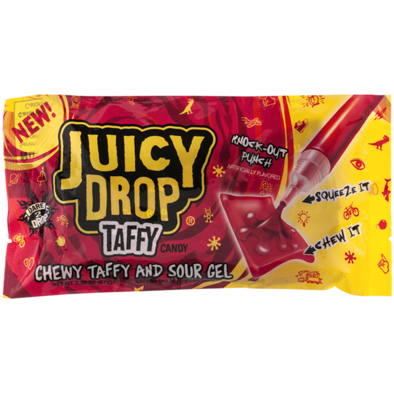 Juicy Drop Taffy Sweet Chewy Candy with Sour Gel Pen, Assorted Flavors
