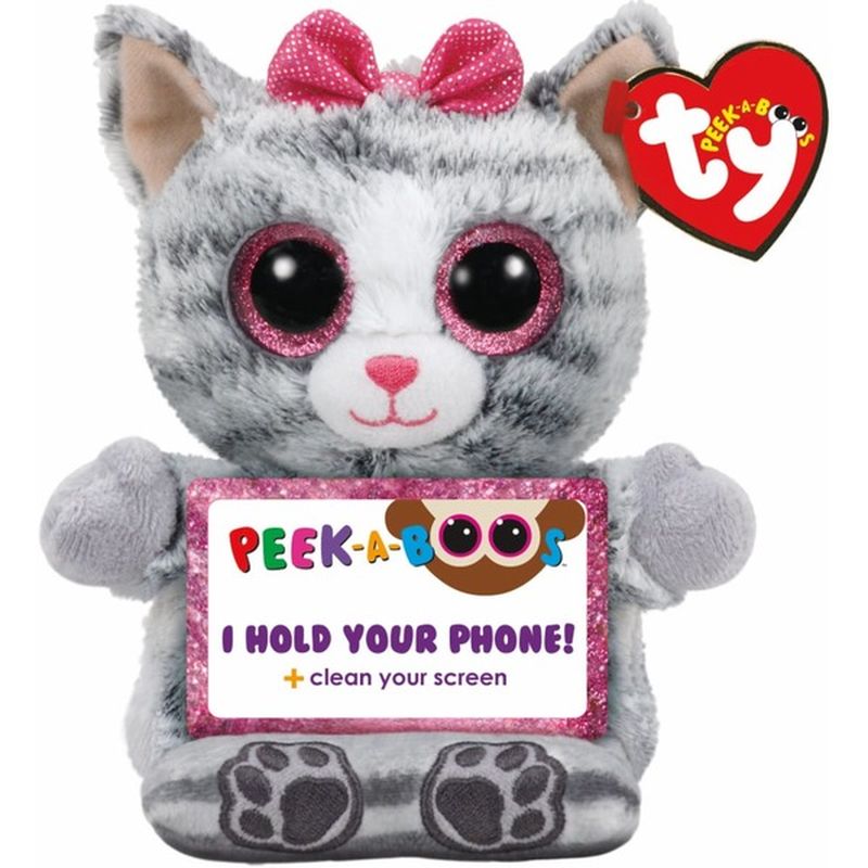 Ty Peek A Boos Phone Holder Moll the Grey Cat Beanie Baby