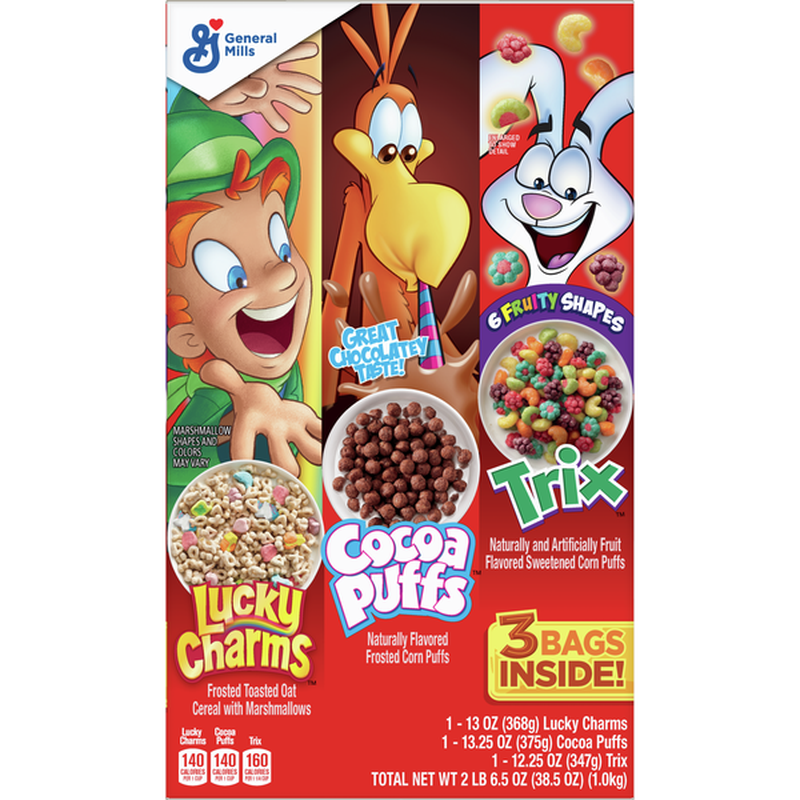 general mills trix lucky charmas cocoa puffs