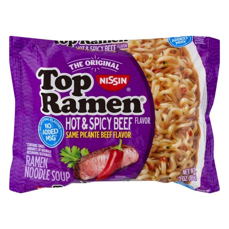 Nissin Top Ramen Ramen Noodle Soup Hot & Spicy Beef (3 oz) - Instacart