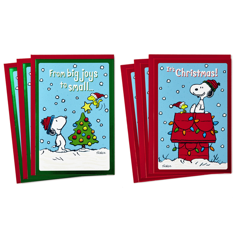 Hallmark Peanuts Christmas Cards Assortment, Snoopy and Woodstock (6