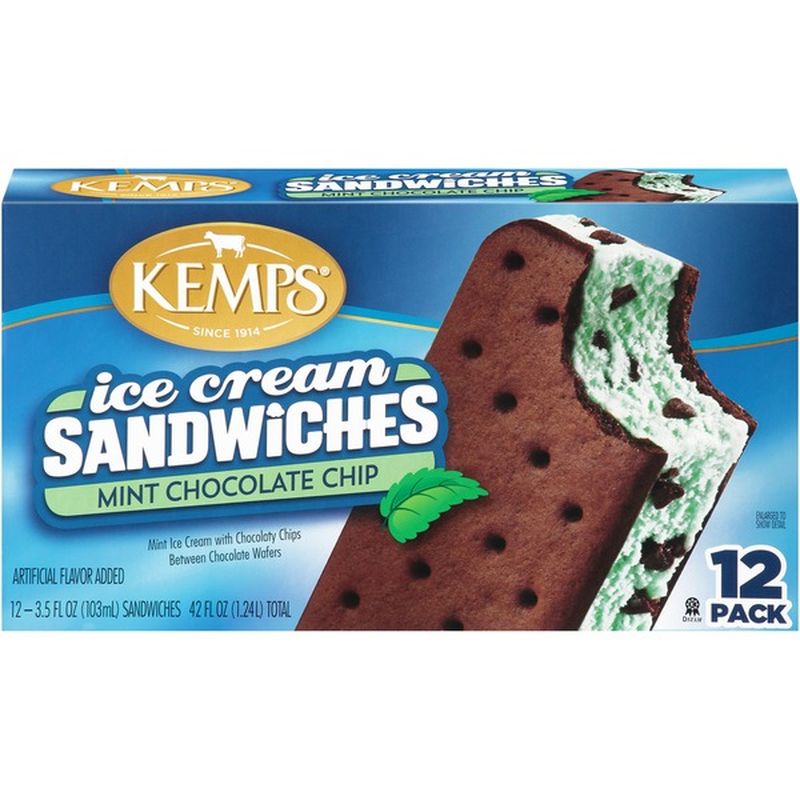 Kemps Mint Chocolate Chip Ice Cream Sandwiches (42 fl oz) - Instacart