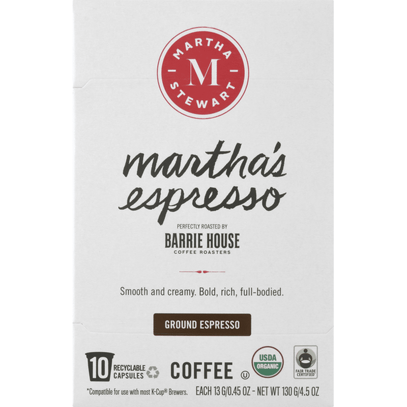 Martha Stewart Coffee, Organic, Medium, Martha's Espresso, Capsules (10