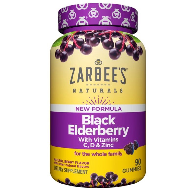 Zarbee's Naturals Black Elderberry Gummies Supplement With Vitamin C, D