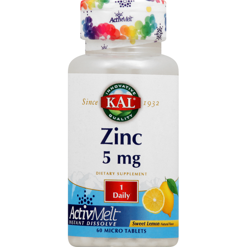 Kal Zinc, 5 mg, Micro Tablets, Sweet Lemon (60 each) Instacart