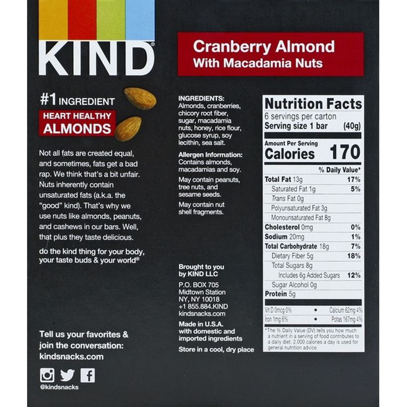 Kind Bars, Cranberry Almond with Macadamia Nuts (6 each) from Publix