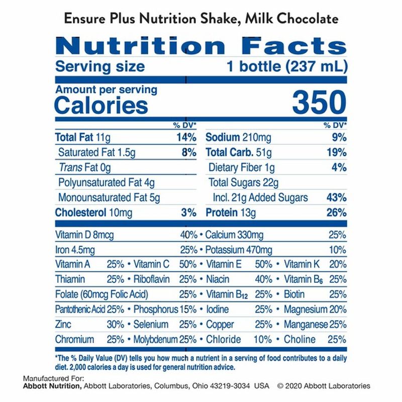 Ensure Plus Nutrition Shake Milk Chocolate ReadytoDrink Bottles (8 fl