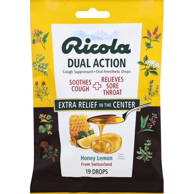 Ricola Dual Action HoneyLemon Cough Suppressant Oral Anesthetic Drops