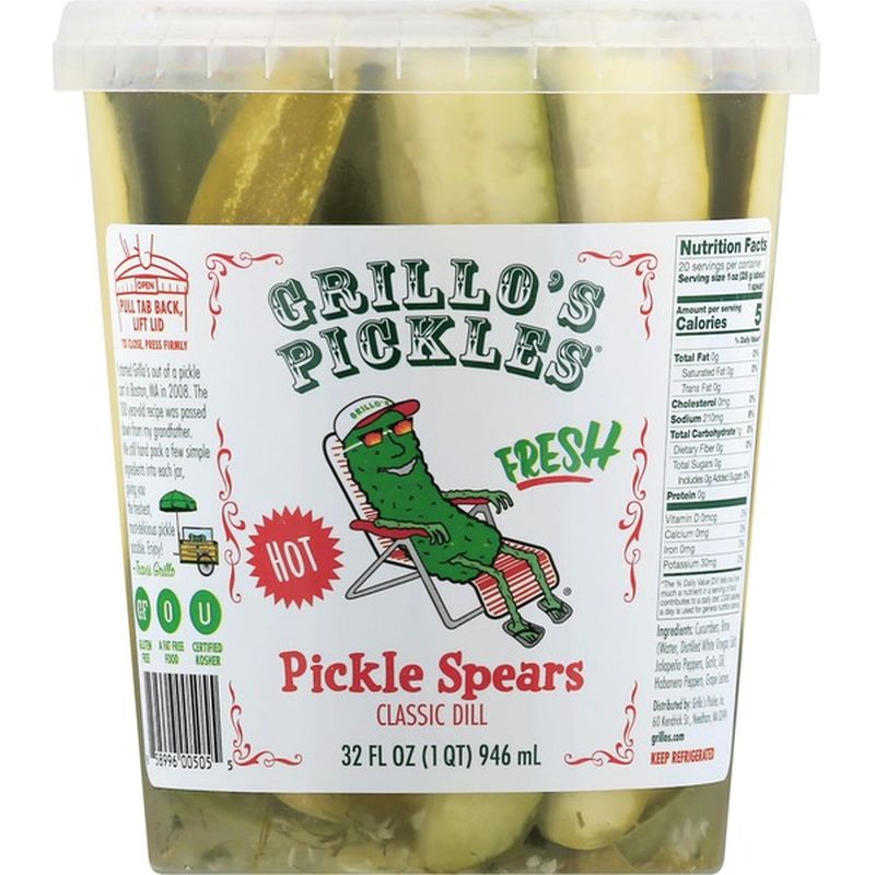 Grillo's Pickles Pickle Spears, Fresh, Classic Dill, Hot (32 oz) Instacart