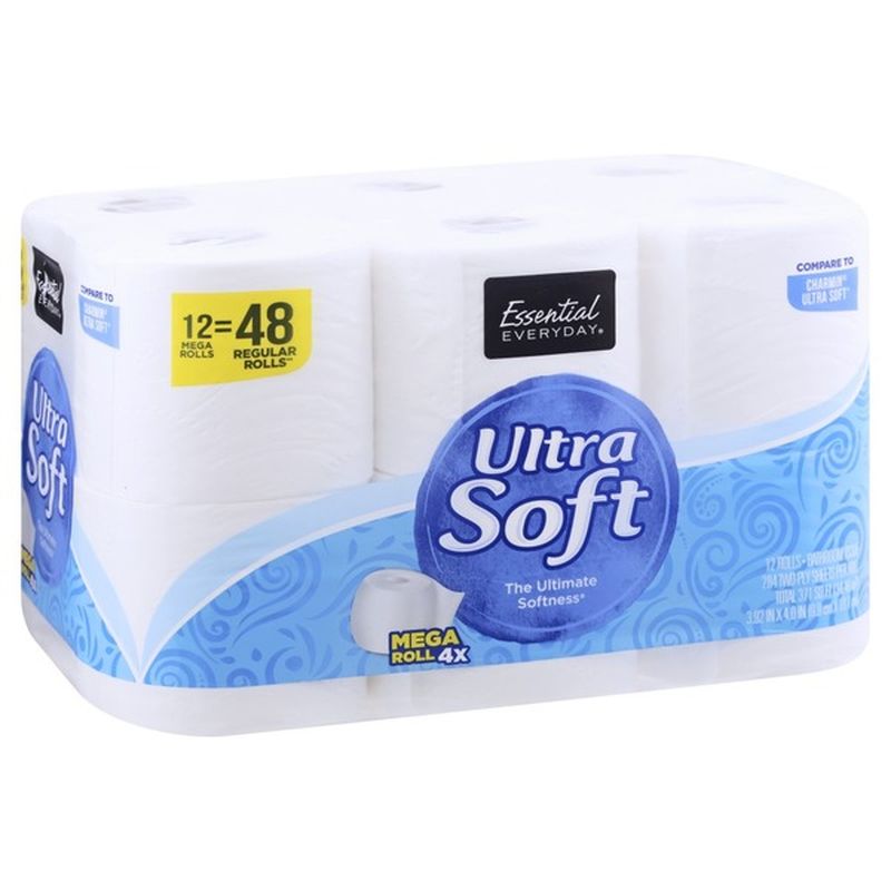 Essential Everyday Bathroom Tissue, Mega Roll, Ultra Soft, Two-Ply (12 ...