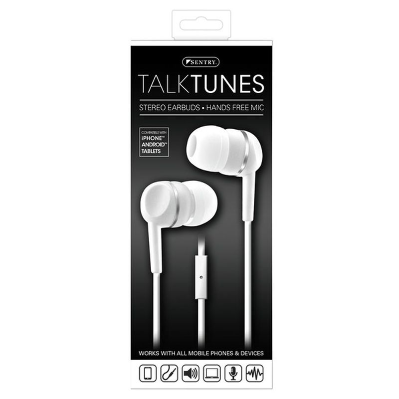 Sentry Pro White Talktunes Stereo Earbuds With Hands Free Mic