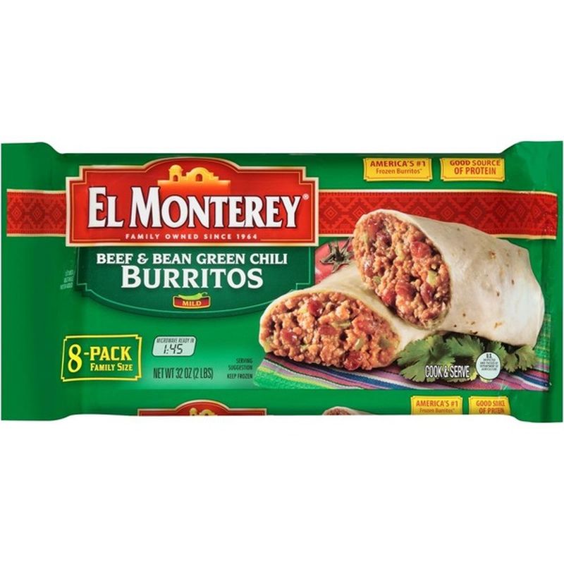 El Monterey Beef & Bean Green Chili Burritos 8 ct Pack (32 oz) from