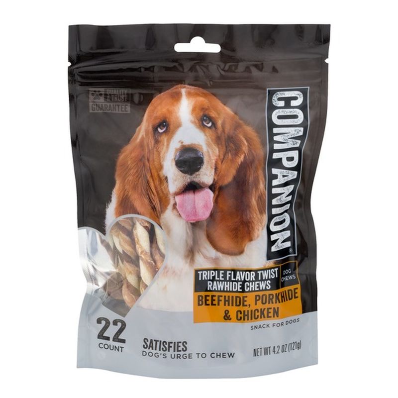 Companion Triple Flavor Twist Rawhide Chews For Dogs Porkhide, Chicken